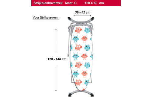 Strijkplankhoes 5 lagen maat C    "Sweet Owls"