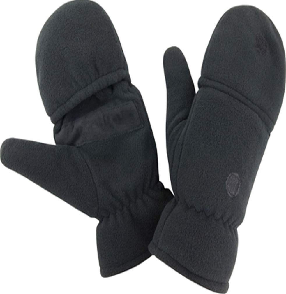 Fleece handschoenen zonder vingers met flap - Zwart