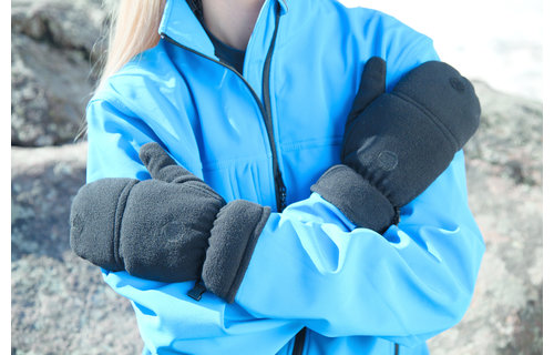 Fleece handschoenen zonder vingers met flap - Blauw