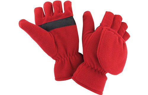 Fleece handschoenen zonder vingers met flap - Rood