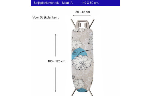 Strijkplankhoes 2 laags met elastiek  A - Beige  Flower