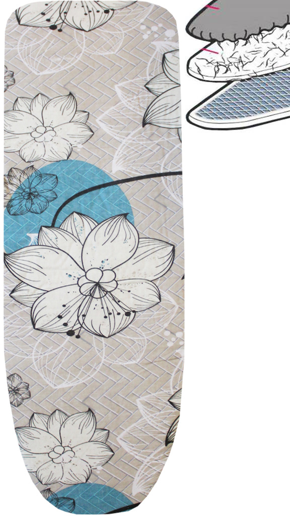 Strijkplankhoes 2 laags met elastiek C - Beige  Flower