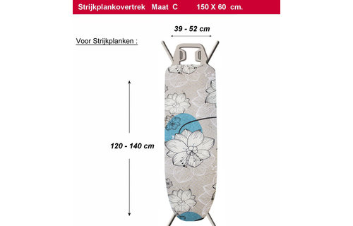 Strijkplankhoes 2 laags met elastiek C - Beige  Flower