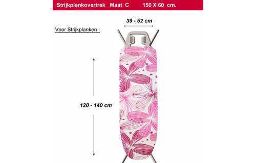Strijkplankhoes 2 laags met elastiek C - Pink Flower