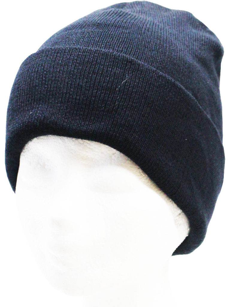 Dubbel Gebreide Muts met boord -   Navy Blauw