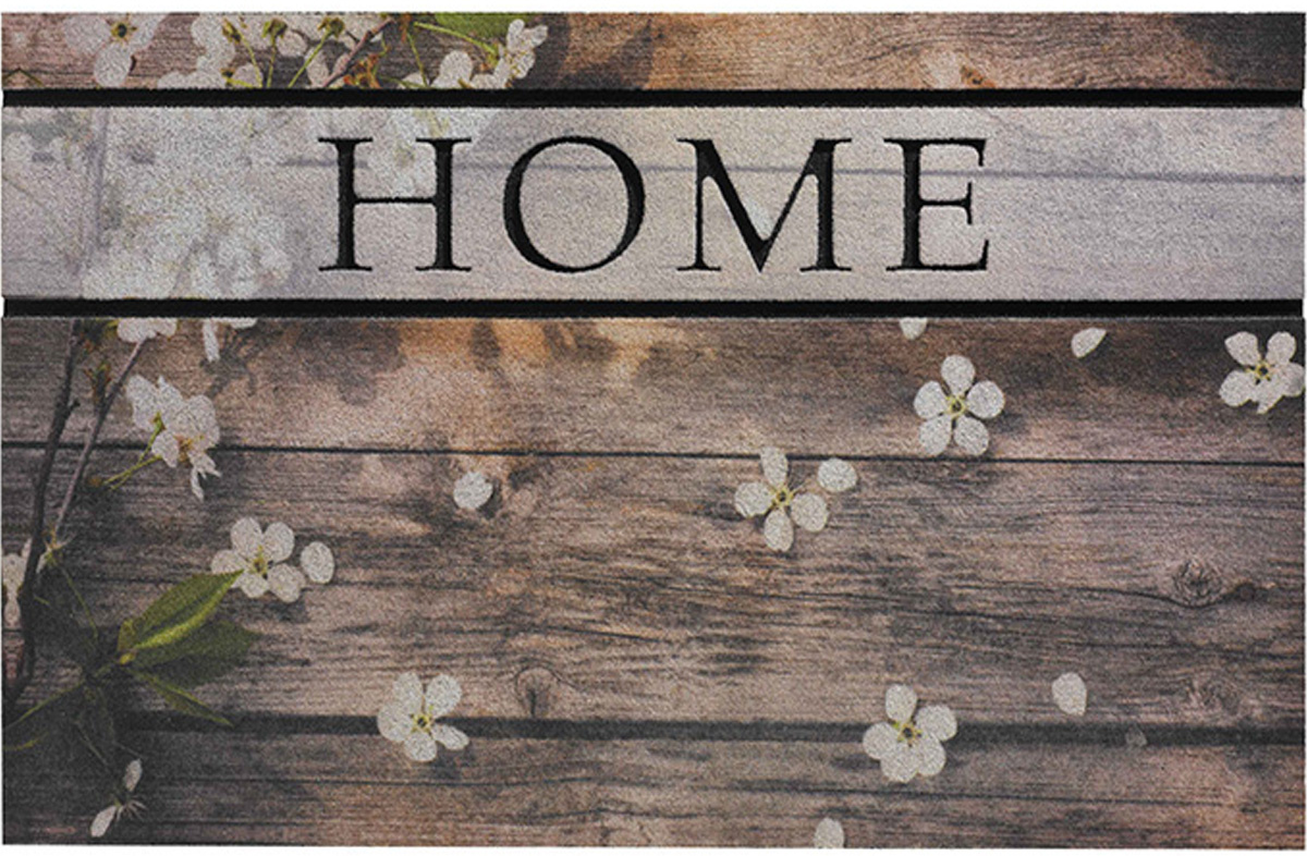 Rubber Deurmat  Woodpanel Flowers   45 x 75 cm.