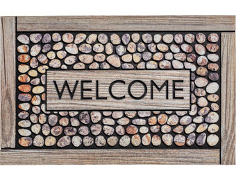 Rubber Deurmat  Welcome Framed Pebbles  45 x 75 cm.