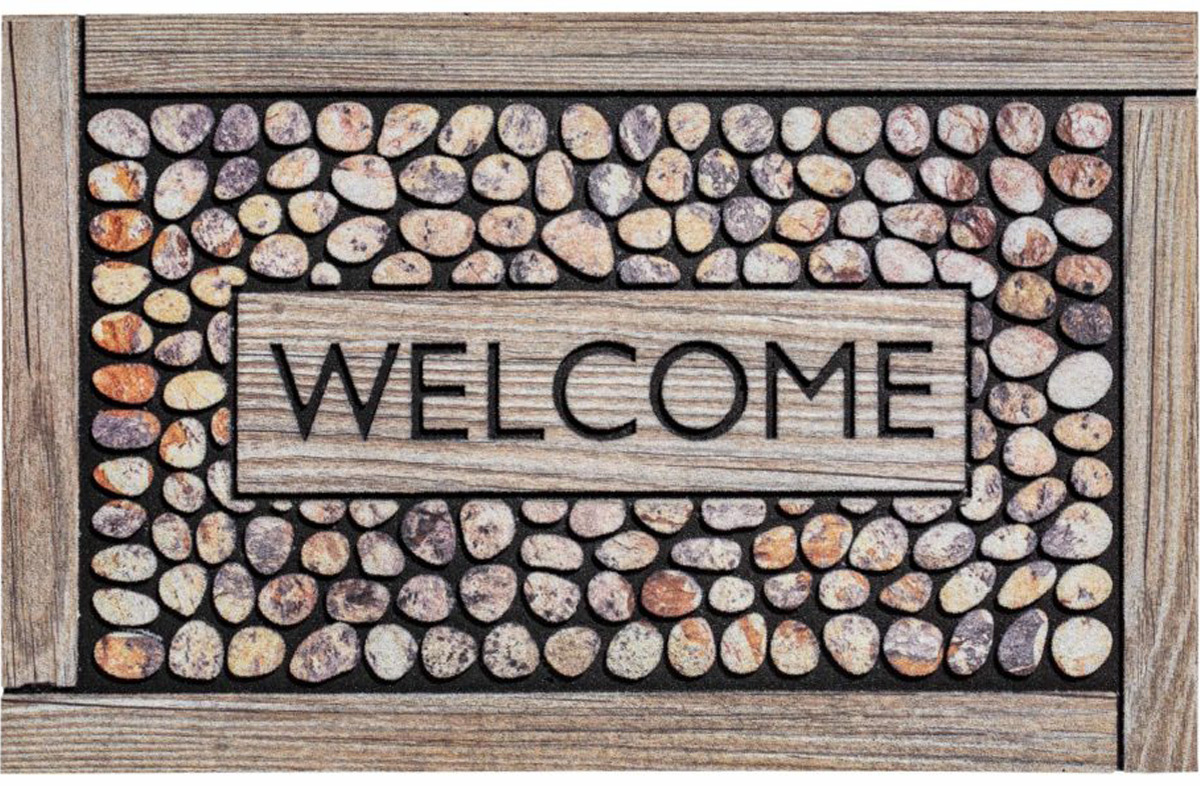 Rubber Deurmat  Welcome Framed Pebbles  45 x 75 cm. Rubber Deurmat  Welcome Framed Pebbles  45 x 75 cm.