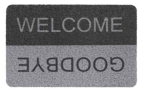 Deurmat  Curly Print  "Grey/Black Welcome/Goodbye"   40 x 60 cm