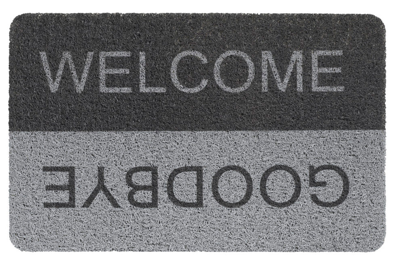Deurmat  Curly Print  "Grey/Black Welcome/Goodbye"   40 x 60 cm