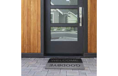 Deurmat  Curly Print  "Grey/Black Welcome/Goodbye"   40 x 60 cm