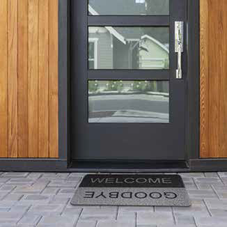 Deurmat  Curly Print  "Grey/Black Welcome/Goodbye"   40 x 60 cm