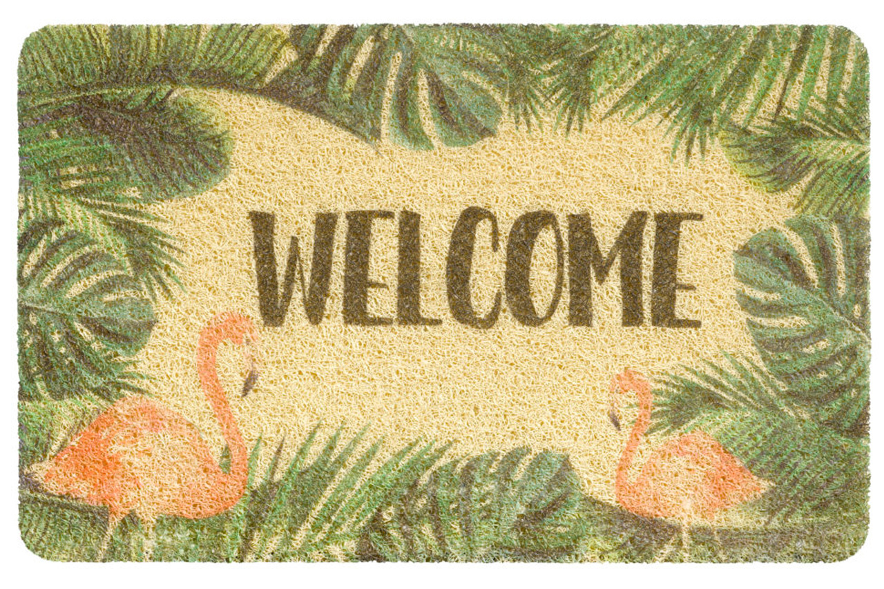 Deurmat  Curly Print  "Beige Welcome Flamingo"   40 x 60 cm