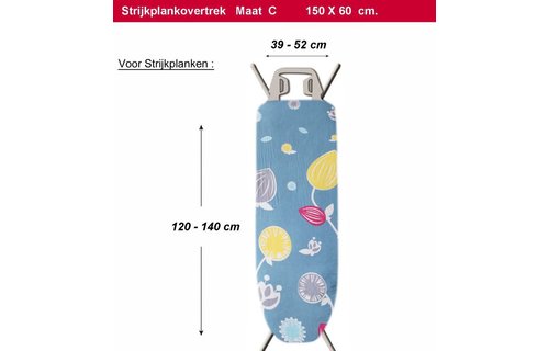 Strijkplankhoes 2 laags met elastiek C - Blauw Close flower