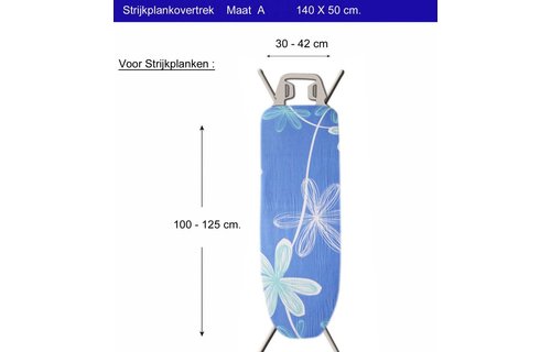 Strijkplankhoes 2 laags met elastiek  A  -  Blauw Open  flower