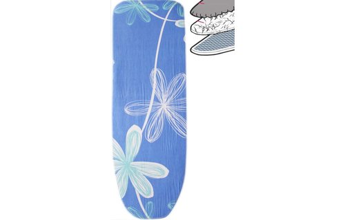 Strijkplankhoes 2 laags met elastiek C - Blauw Open flower