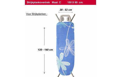 Strijkplankhoes 2 laags met elastiek C - Blauw Open flower