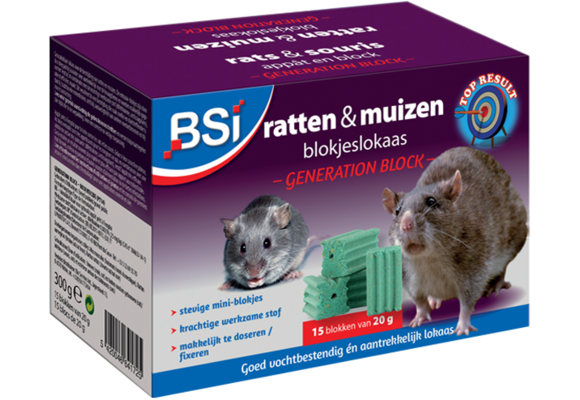BSI Generation Block "ratten- en muizengif" 300 g  (15 x 20 g)