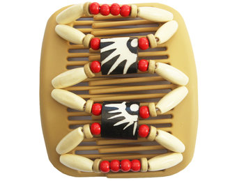 African Butterfly Hair Clips - Beige/ Rode parels