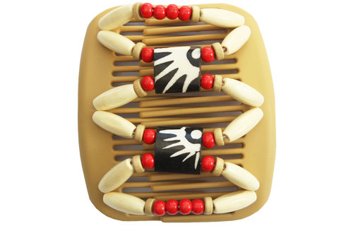 African Butterfly Hair Clips - Beige/ Rode parels