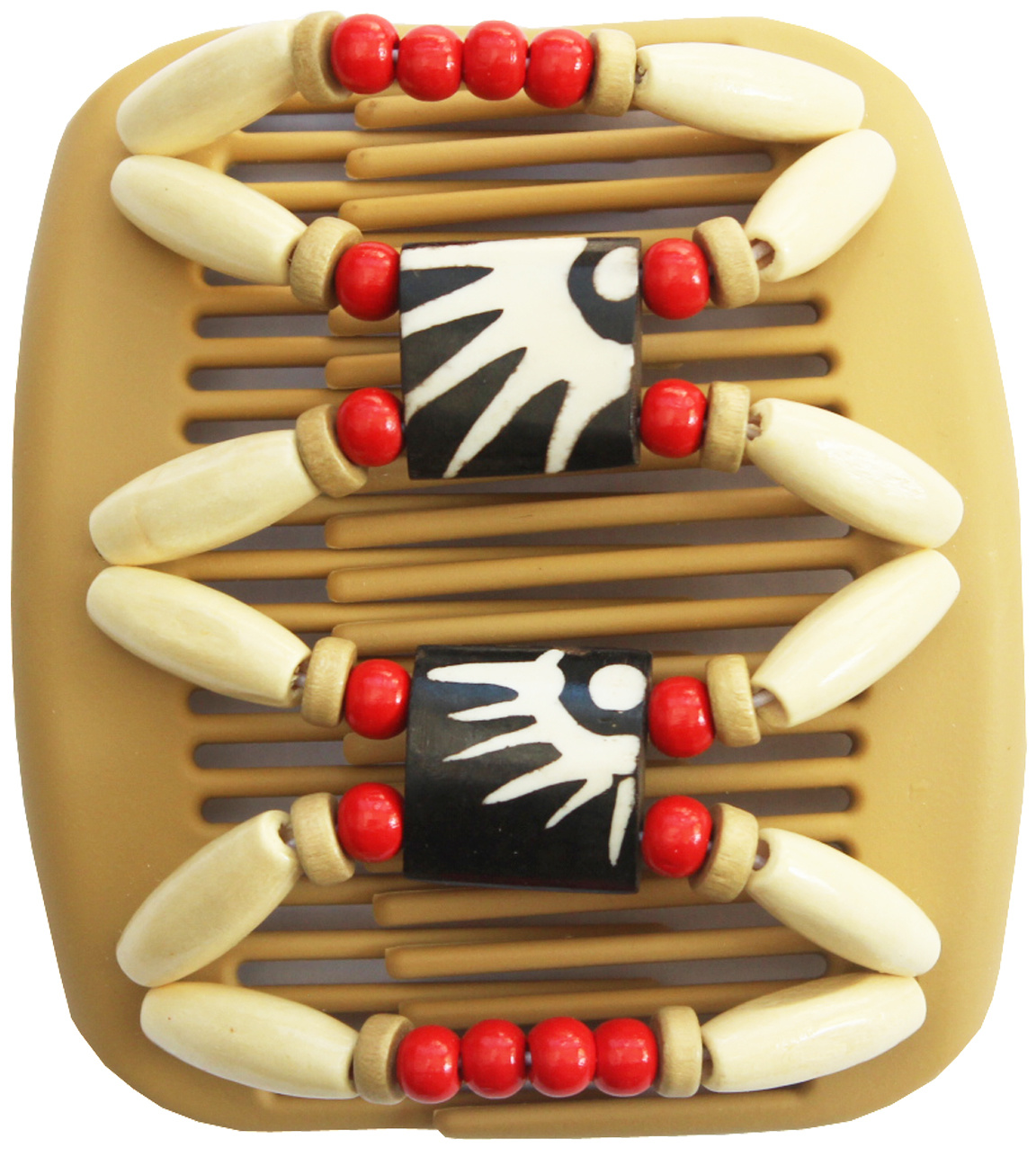 African Butterfly Hair Clips - Beige/ Rode parels