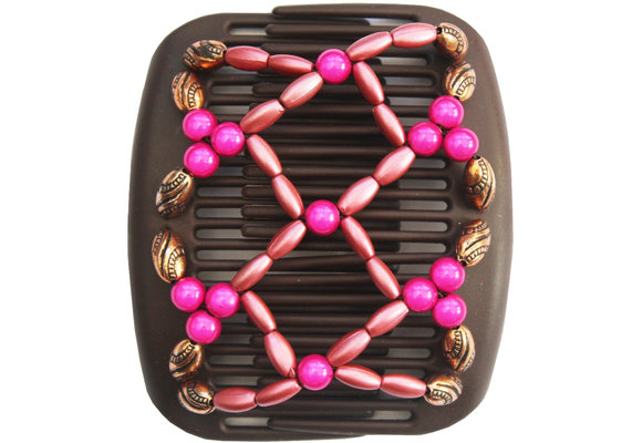 African Butterfly Hair Clips   -  Bruin /  pink  pearls