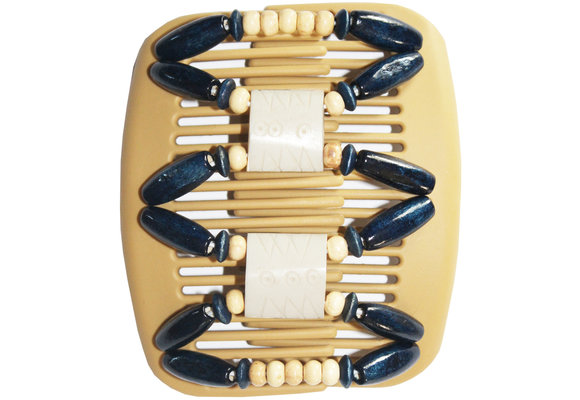 African Butterfly Hair Clips - Beige / blauw kralen