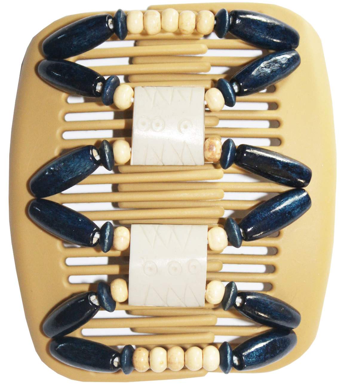 African Butterfly Hair Clips - Beige / blauw kralen