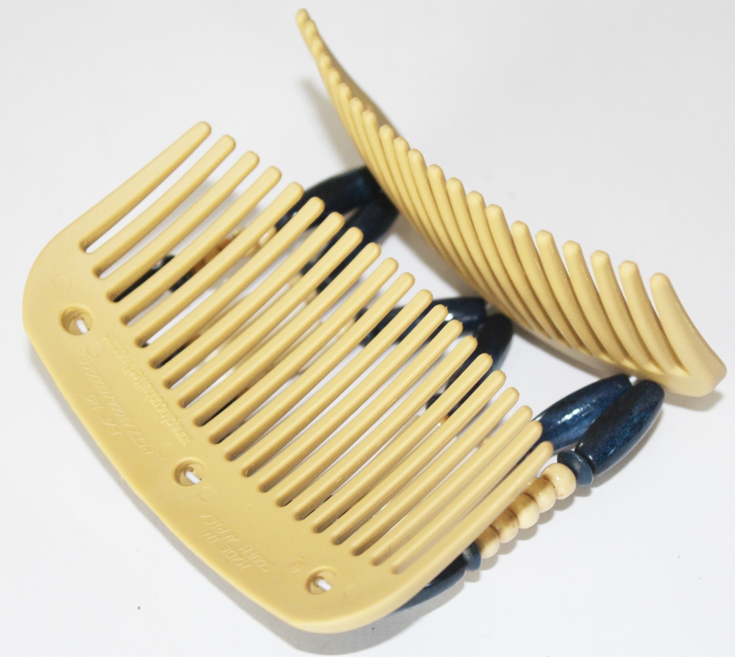 African Butterfly Hair Clips - Beige / blauw kralen