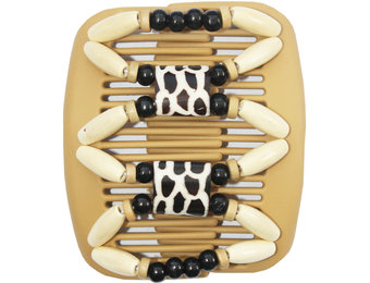 African Butterfly Hair Clips - Beige  / zwarte parels