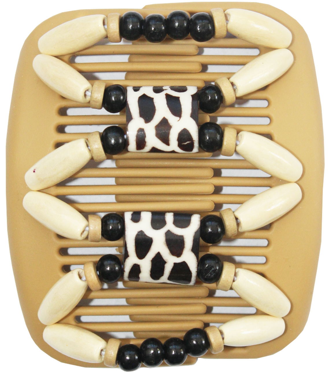 African Butterfly Hair Clips - Beige  / zwarte parels