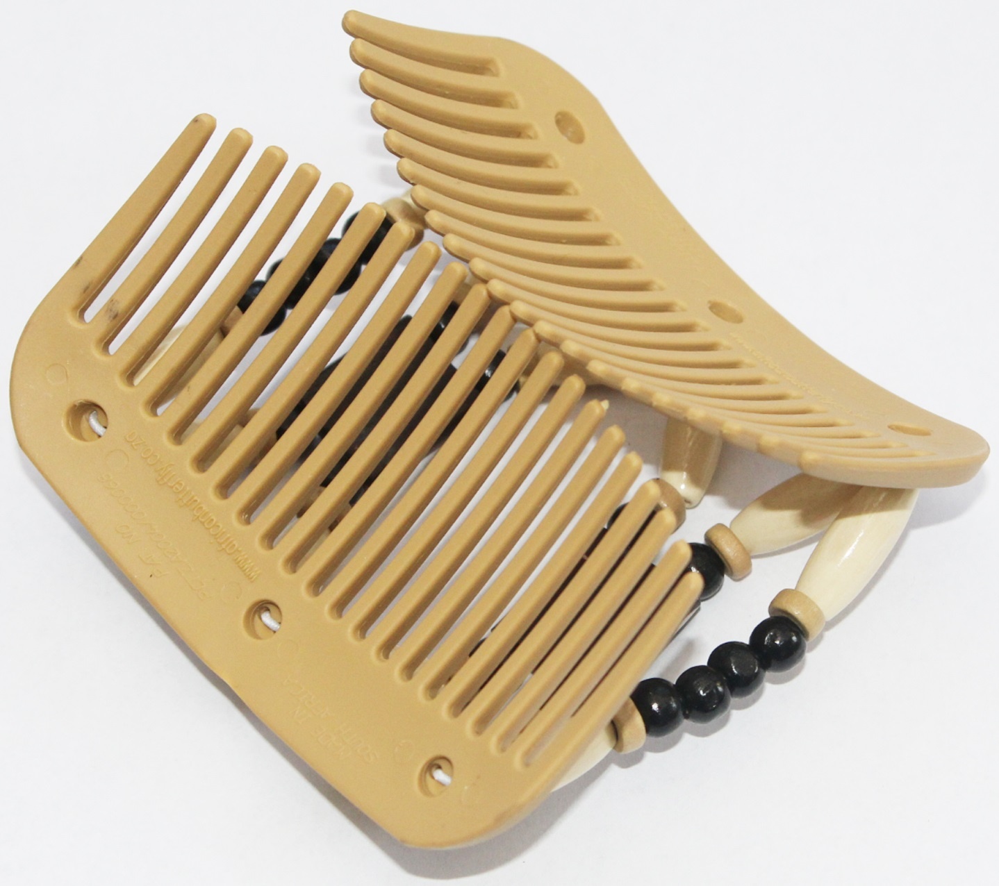 African Butterfly Hair Clips - Beige  / zwarte parels