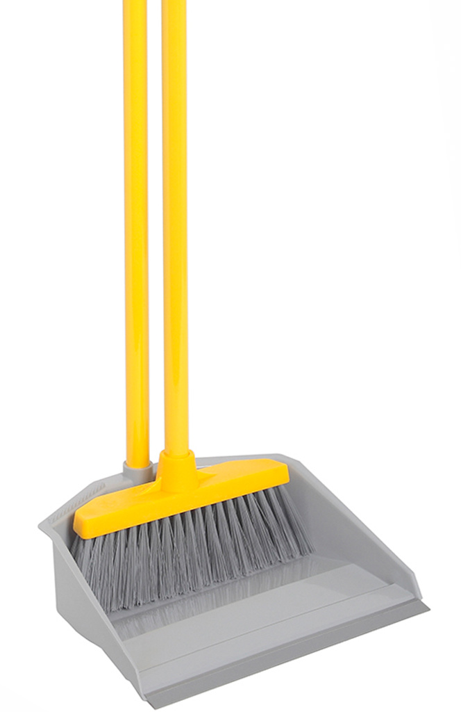 Stoffer en Blik "Regina"  met lange steel - geel/grijs