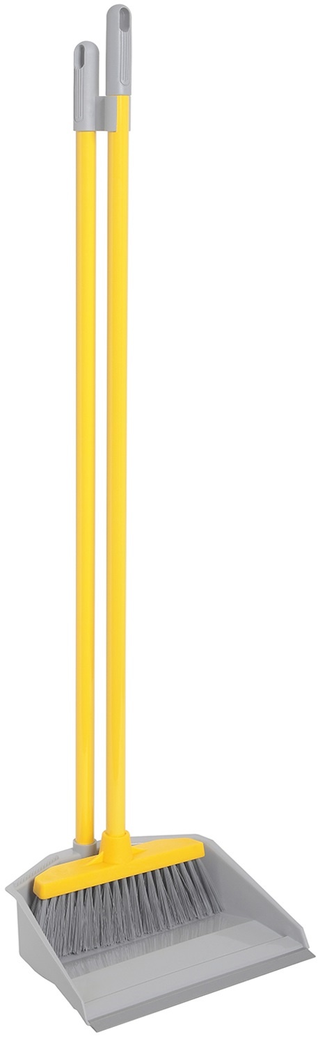 Stoffer en Blik "Regina"  met lange steel - geel/grijs