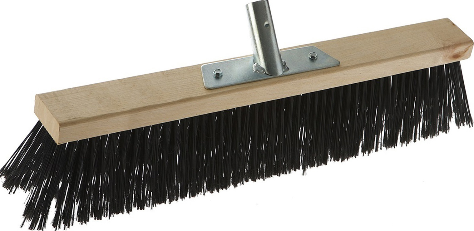 Straatbezem hout 60 cm met steelhouder