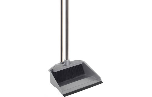 Stoffer en Blik "Regina" met lange steel chroom/grijs