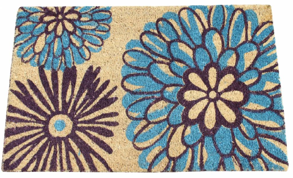 Kokosmat Happy Flowers blue 45x75 cm.