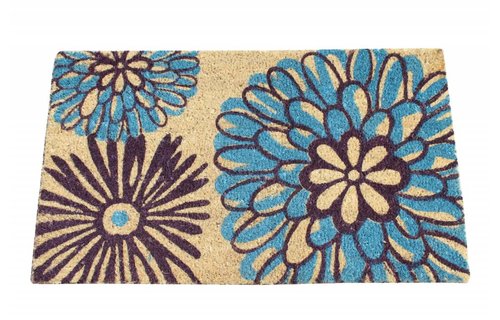 Kokosmat Happy Flowers blue 45x75 cm.