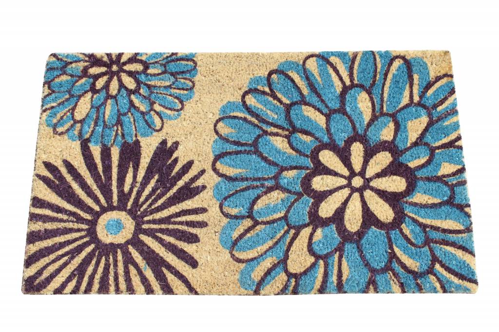 Kokosmat Happy Flowers blue 45x75 cm.
