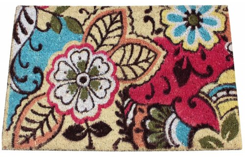 Kokosmat Happy flowers & leaves 45x75 cm.