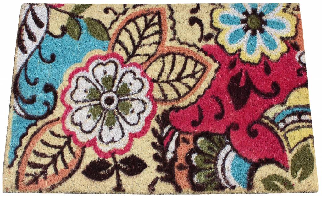 Kokosmat Happy flowers & leaves 45x75 cm.