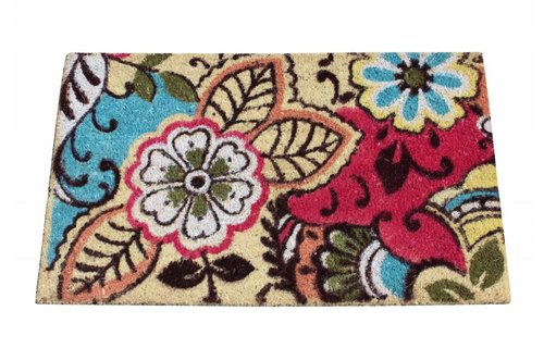 Kokosmat Happy flowers & leaves 45x75 cm.