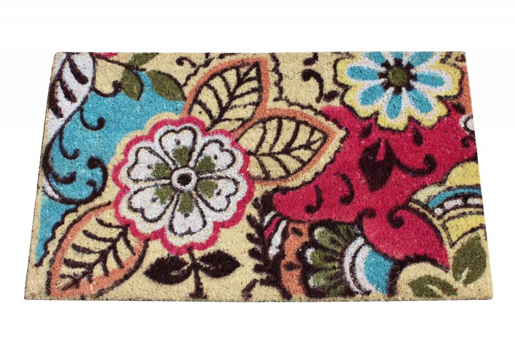 Kokosmat Happy flowers & leaves 45x75 cm.