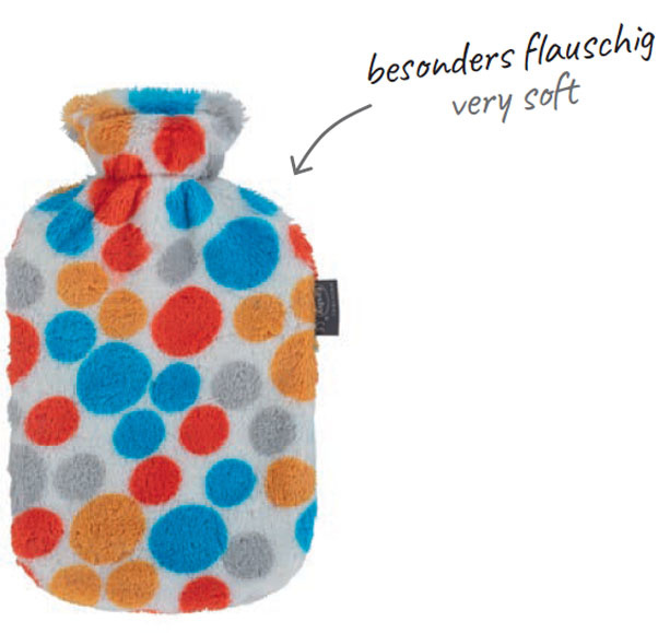 Warmwaterkruik 2 L. met fleece hoes in gekleurde stippen