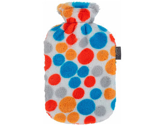 Warmwaterkruik 2 L met fleece hoes in gekleurde stippen