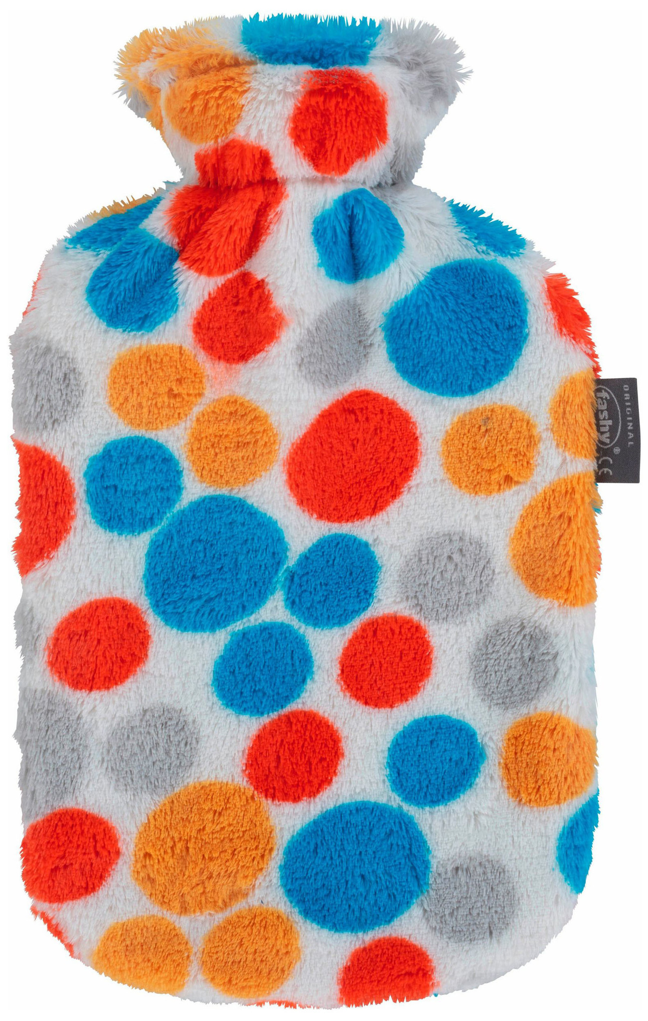 Warmwaterkruik 2 L. met fleece hoes in gekleurde stippen