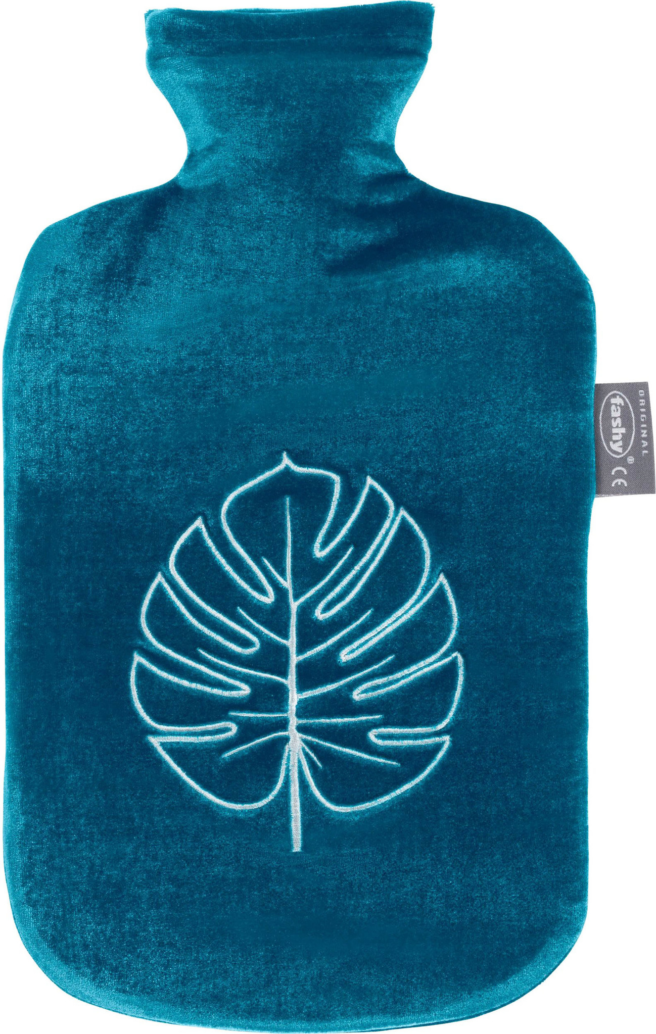 Warmwaterkruik 2 L. met fluwelen bekleding - palmblad