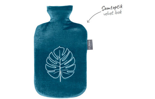 Warmwaterkruik 2 L. met fluwelen bekleding - palmblad