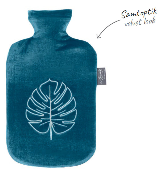 Warmwaterkruik 2 L. met fluwelen bekleding - palmblad