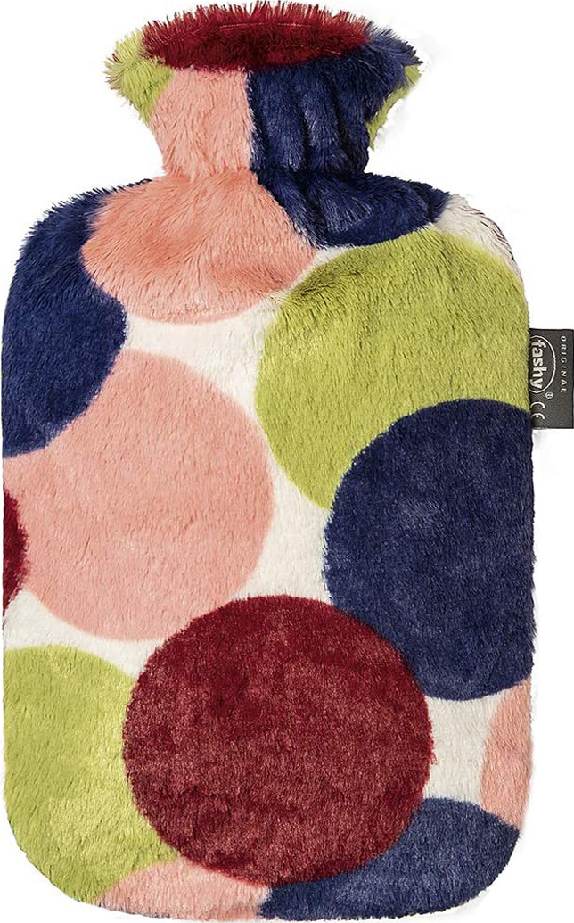 Warmwaterkruik 2 L. zachte fleecehoes in gekleurde bollen